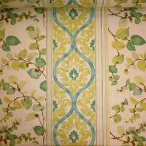 Floral Stripe Linen Bloom Teal Fabric